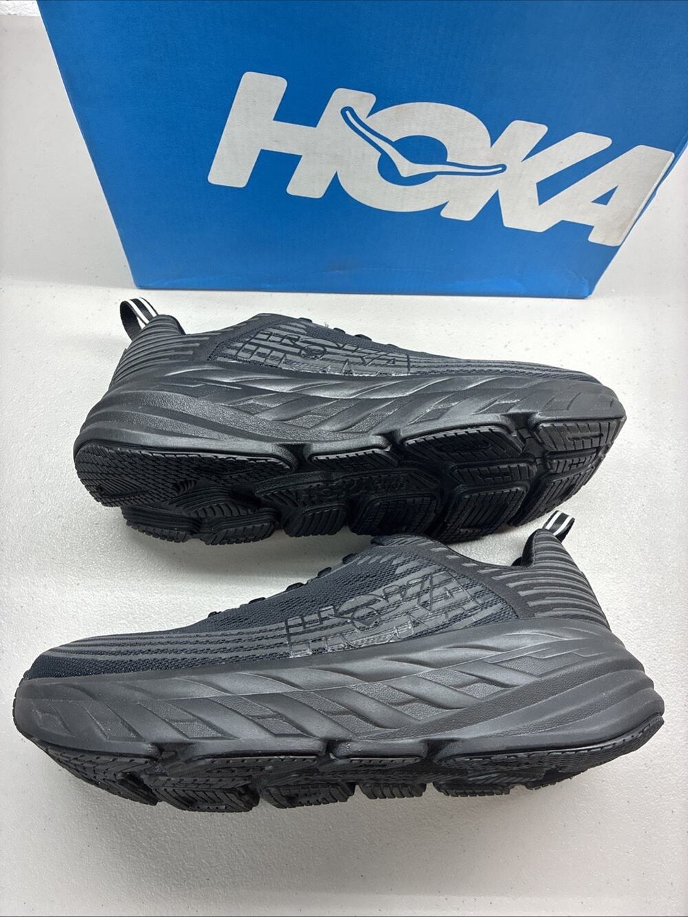 New HOKA ONE Bondi 6 Shoes Mens Size 7.5 Triple Black Training Athletic Running